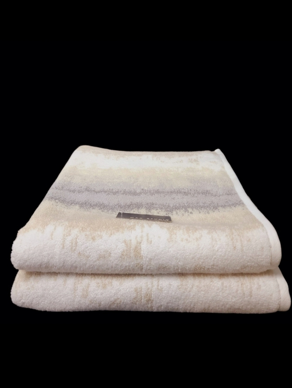 2 Piece MAX Studio 100% Cotton Bath Towel Set Gray Tan White Ombre New